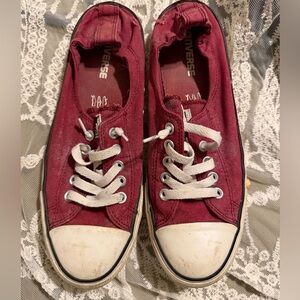 Converse Low Top Canvas Sneakers - Maroon and White